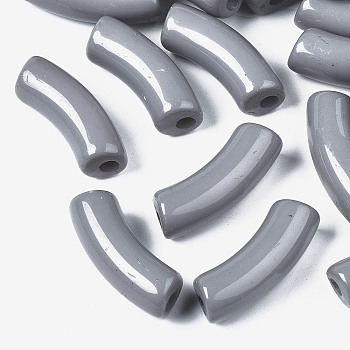 Opaque Acrylic Beads, Curved Tube, Gray, 34.5x13x11mm, Hole: 3.5mm, about 155pcs/500g
