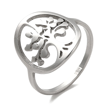 Tree of Life 201 Stainless Steel Finger Rings, Hollow Out Wide Band Rings for Women, Stainless Steel Color, US Size 6(16.5mm), Flat Round: 16.5x14mm