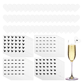 Blank Paper Wine Glass Tags, Drink Blank Markers for Party Favor, with 4 Styles Paper Self Adhesive Cartoon Stickers, Heart, 4.15x4.9x0.03cm, 200pcs