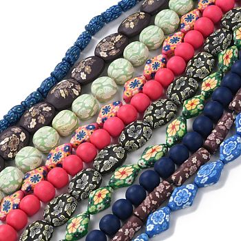 Handmade Polymer Clay Beads Strands, Mixed Color, 14~34x11~26x8~16mm, Hole: 1.5~2.5mm, 14.96''~16.14''(38~41cm), about 11~38pcs