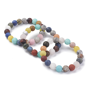 Natural Gemstone Beaded Stretch Bracelets, Round, Frosted, 2-3/8 inch(5.9cm)