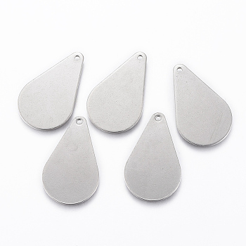 304 Stainless Steel Stamping Blank Tag Pendants, Teardrop, Stainless Steel Color, 26x16x0.8mm, Hole: 1mm