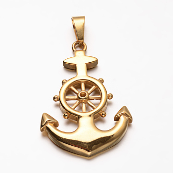 304 Stainless Steel Anchor Pendants, Golden, 47x32x4mm, Hole: 5x10mm