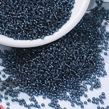 MIYUKI Round Rocailles Beads, Japanese Seed Beads, 11/0, (RR1445) Dyed Silver Lined Blue Zircon, 2x1.3mm, Hole: 0.8mm, about 1111pcs/10g