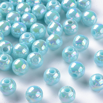 Opaque Acrylic Beads, AB Color Plated, Round, Sky Blue, 8x7mm, Hole: 2mm, about 1745pcs/500g