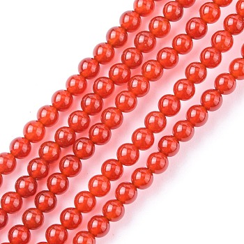 Natural Carnelian Beads Strands, Grade A, Dyed, Round, 4mm, Hole: 1mm, 45pcs/strand, 8 inch