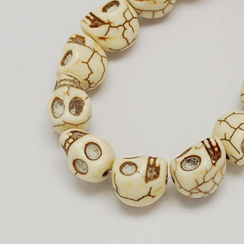 Gemstone Beads Strands, Synthetical Turquoise, Skull, for Halloween, White, 15x12x14mm, Hole: 1.5mm, about 22pcs/strand