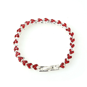 Rhinestone Tennis Bracelets, Platinum Alloy Heart Link Chain Bracelets for Woman, 7-3/4 inch(19.8cm)