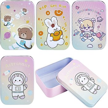 4Pcs 4 Styles Tinplate Storage Box, Jewelry Box, for DIY Candles, Dry Storage, Spices, Tea, Candy, Party Favors, Rectangle with Mixed Pattern, Mixed Color, 9.5x6.9x2.55cm, Inner Size: 8.8x6.15cm, 1pc/style