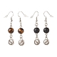 2Pair 2 Style Natural Lava Rock & Tiger Eye with Yin Yang Long Dangle Earrings(EJEW-JE04962-01)-2