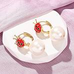 Ladybug with Round Brass Micro Pave Cubic Zirconia Hoop Earrings, with Enamel & Glass Beads, Cadmium Free & Lead Free, Long-Lasting Plated, Rack Plating, Real 18K Gold Plated, 34.5x16mm(EJEW-Z164-26G)