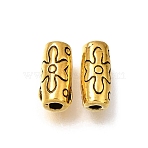 Tibetan Style Alloy Beads, Column with Flower, Antique Golden, 10x4.5mm, Hole: 1.6mm, about 1388pcs/1000g(AL-CBA3B63-18AG)