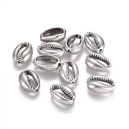 Tibetan Style Alloy Beads, Lead Free & Nickel Free & Cadmium Free, Cowrie Shell Shape, Thailand Sterling Silver Plated, 17x12x5.5mm, Hole: 1.5mm(TIBEB-A004-012TAS-NR)