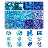 DIY Beads Jewelry Making Finding Kit, Including Glass Seed & Bugle & Plastic Paillette Beads, Round & Tube & Disc, Blue, 106g/box(DIY-YW0007-48)