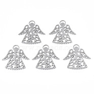 201 Stainless Steel Pendants, Angel, Stainless Steel Color, 30x29.5x1mm, Hole: 2x4.5mm(STAS-N098-039A-02)