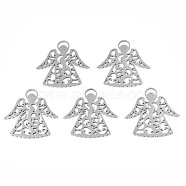 Non-Tarnish 201 Stainless Steel Pendants, Angel, Stainless Steel Color, 30x29.5x1mm, Hole: 2x4.5mm(STAS-N098-039A-02)