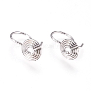 Brass Spiral Wire Earring Hooks, Long-Lasting Plated, Real Platinum Plated, 14x7.5mm, 21 Gauge, Pin: 0.7mm(KK-L198-012P)