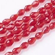 Glass Beads Strands, Faceted, teardrop, Red, 6x4mm, Hole: 1mm, about 65~68pcs/strand, 14.96~15.35 inch(GLAA-R024-6x4mm-14)