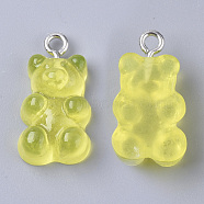 Resin Pendants, with Platinum Tone Iron Loop, Imitation Food, Bear, Champagne Yellow, 20.5~22.5x11.5x7mm, Hole: 2mm(CRES-T017-001H)