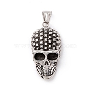 Tibetan Style 304 Stainless Steel Pendants, Skull, Antique Silver, 43x22x14mm, Hole: 8x4mm(STAS-P305-18AS)