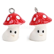 Opaque Resin Pendants, Mushroom Charms, with Platinum Tone Iron Loop, Crimson, 20.5x14.5x14mm, Hole: 2mm(CRES-U003-01A)