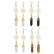 Natural Mixed Gemstone Bullet Dangle Earrings, Brass Sun Long Drop Earrings, 82~85x23mm(EJEW-JE05322)