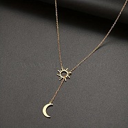 Sun Moon 304 Stainless Steel Lariat Necklaces for Women, Golden, 23.62 inch(60cm)(FS-WG1A05B-01)