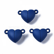 Spray Painted Alloy Magnetic Clasps with Loops, Cadmium Free & Nickel Free & Lead Free, Heart, Marine Blue, 10.5x16x7mm, Hole: 1.2mm(PALLOY-T080-19A-02-NR)