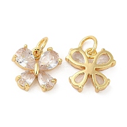Rack Plating Brass Pave Clear Cubic Zirconia Butterfly Charms, with Jump Ring, Long-Lasting Plated, Lead Free & Cadmium Free, Real 18K Gold Plated, 12.5x14x3mm, Hole: 4mm(KK-Z026-03G)