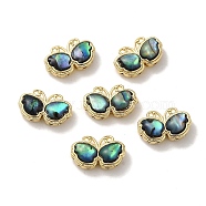 Brass Hollow Butterfly Beads with Natural Abalone Shell/Paua Shell, Real 14K Gold Plated, 9.5x15.5x6mm, Hole: 0.9mm and 1.2mm(KK-Q793-20G)