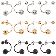 Unicraftale 12Pcs 3 Colors 304 Stainless Steel Stud Earrings, C-shape with Ball Hypoallergenic Earrings, Mixed Color, 21mm, Pin: 0.8mm, 4pcs/color(EJEW-UN0001-81)