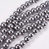 Electroplate Non-magnetic Synthetic Hematite Beads Strands, Round, Grade A, Platinum Plated, 8mm, Hole: 1.5mm, about 50pcs/strand, 16 inch(G-J169A-8mm-02)