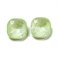 Glass Rhinestone Cabochons, Point Back & Back Plated, Faceted, Square, Chrysolite, 8x8x4mm(RGLA-G021-04C-238DE)