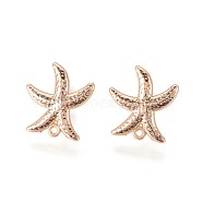 Brass Stud Earring Findings, with Plastic Ear Nuts and Loop, Long-Lasting Plated, Starfish/Sea Stars, Light Gold, 18x17x2mm, Hole: 1.2mm, Pin: 0.7mm(KK-F809-15KCG)