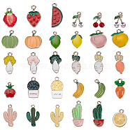 Alloy Enamel Pendants, Light Gold, Fruits and Vegetables, Mixed Color, 60pcs/box(ENAM-BC0001-05)