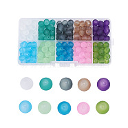 Transparent Glass Beads, Frosted, Round, Mixed Color, 6mm, Hole: 1.3~1.6mm, about 500~530pcs/box(FGLA-X0001-03-6mm)