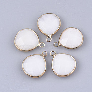 Natural White Jade Pendants, with Brass Findings, Faceted, Dyed, Teardrop, Golden, White, 20~22x17~18x6~7mm, Hole: 1.5~2.5mm(G-S349-09B)