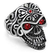 Titanium Steel Skull Finger Ring with Rhinestone, Gothic Punk Jewelry for Men Women, Hyacinth, US Size 11(20.6mm)(SKUL-PW0002-038E-AS)