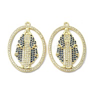 Rack Plating Brass Micro Pave Cubic Zirconia Pendants, Real 18K Gold Plated, Long-Lasting Plated, Lead Free & Cadmium Free, Oval with Human, Dark Blue, 34.5x24.5x2.5mm, Hole: 1.8mm(KK-R157-14E-G)