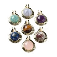 Natural Mixed Stone Pendants, Rack Plating Golden Plated Brass Half Round Charms, Cadmium Free & Lead Free, 28x22.5x10mm, Hole: 2x4mm(G-M405-06G-A)
