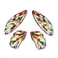 Epoxy Resin Butterfly Wing Pendants, with Rhinestone & Glitter Powder & Gold Foil, Crimson, 39x13.5x2.5mm, Hole: 1.2mm, Small Wings: 24.5x14x2.5mm(FIND-N005-66)