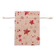 Christmas Theme Linenette Drawstring Bags, Rectangle, Star Pattern, 18x13cm(CON-PW0001-074B-09)