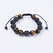 Adjustable Nylon Cord Braided Bead Bracelets, with Lava Rock & Tiger Eye Beads, 2 inch(51mm)(BJEW-F308-54B)