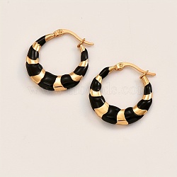 Stylish Enamel Earrings Set, High Quality Stainless Steel Gold-plated Hoop Earrings, Black, 26x26mm(CV3783-2)