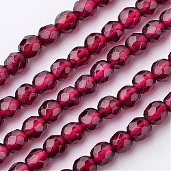 Natural Garnet Bead Strands, Grade A, Round, Faceted, 3~3.5mm, Hole: 0.5mm, about 109pcs/strand, 15 inch(G-K145-F-3mm-A)