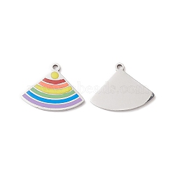 304 Stainless Steel Enamel Pendants, Lead Free & Cadmium Free, Fan Shapes, Pride Theme, Colorful, 21x27x2mm, Hole: 2mm(FIND-A029-09P)
