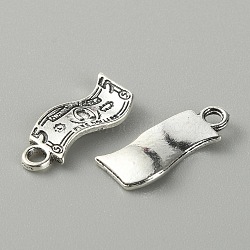 Tibetan Style Alloy Pendants, Dollar Charms, Antique Silver, 18x7.5x1mm, Hole: 2mm, 60pcs/bag(FIND-CJC0015-25AS)