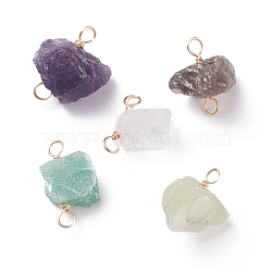 Natural Gemstone Connector Charms, with Eco-Friendly Golden Tone Copper Wire Wrapped, Nuggets, Golden, 16~22x12~16.5x6.5~13mm, Hole: 2.6~3.3mm(PALLOY-JF01390-01)