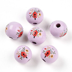 Easter Theme Printed Wood Beads, Round, Thistle, 14.5~15x15.5~16.5mm, Hole: 4~4.5mm(WOOD-T032-22Q)