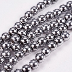 Electroplate Non-magnetic Synthetic Hematite Beads Strands, Round, Grade A, Platinum Plated, 8mm, Hole: 1.5mm, about 50pcs/strand, 16 inch(G-J169A-8mm-02)